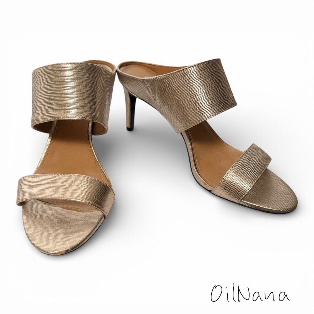 Calvin Klein Gold Metallic Mule Heels‎ Open Toe Slip On 5.5 - Picture 2 of 11